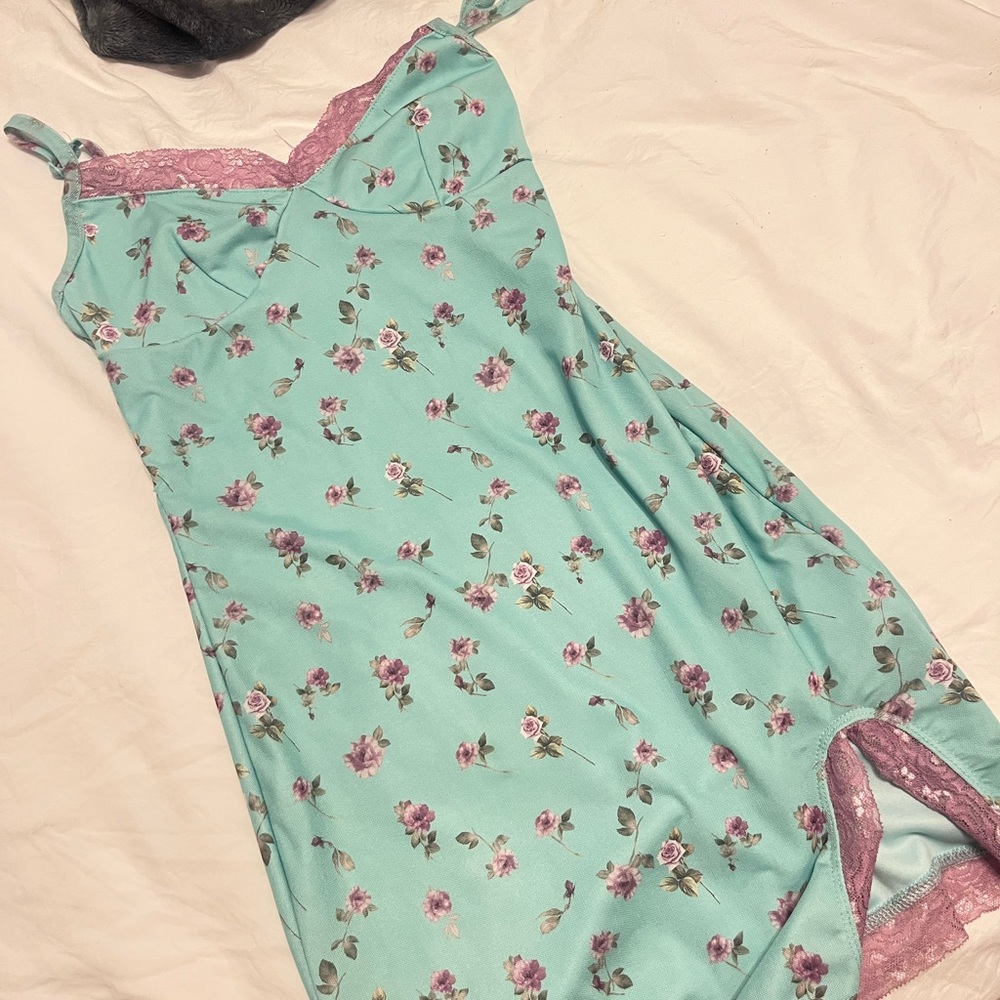 floral blue tank tight mini dress